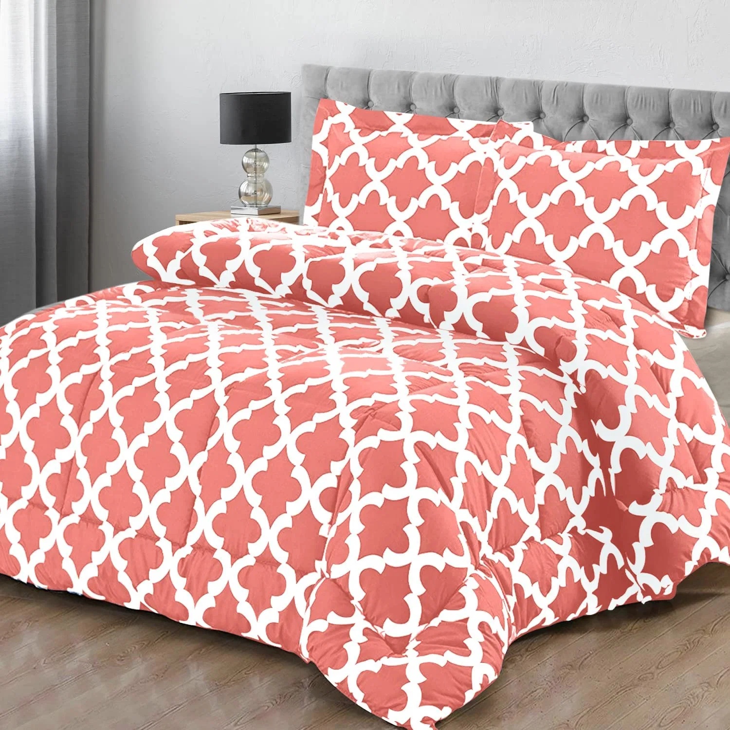 Bedding California King Comforter Set (Coral) with 2 Pillow Shams - Bedding Comforter Sets - Down Alternative Comforter - Soft and Comfortable