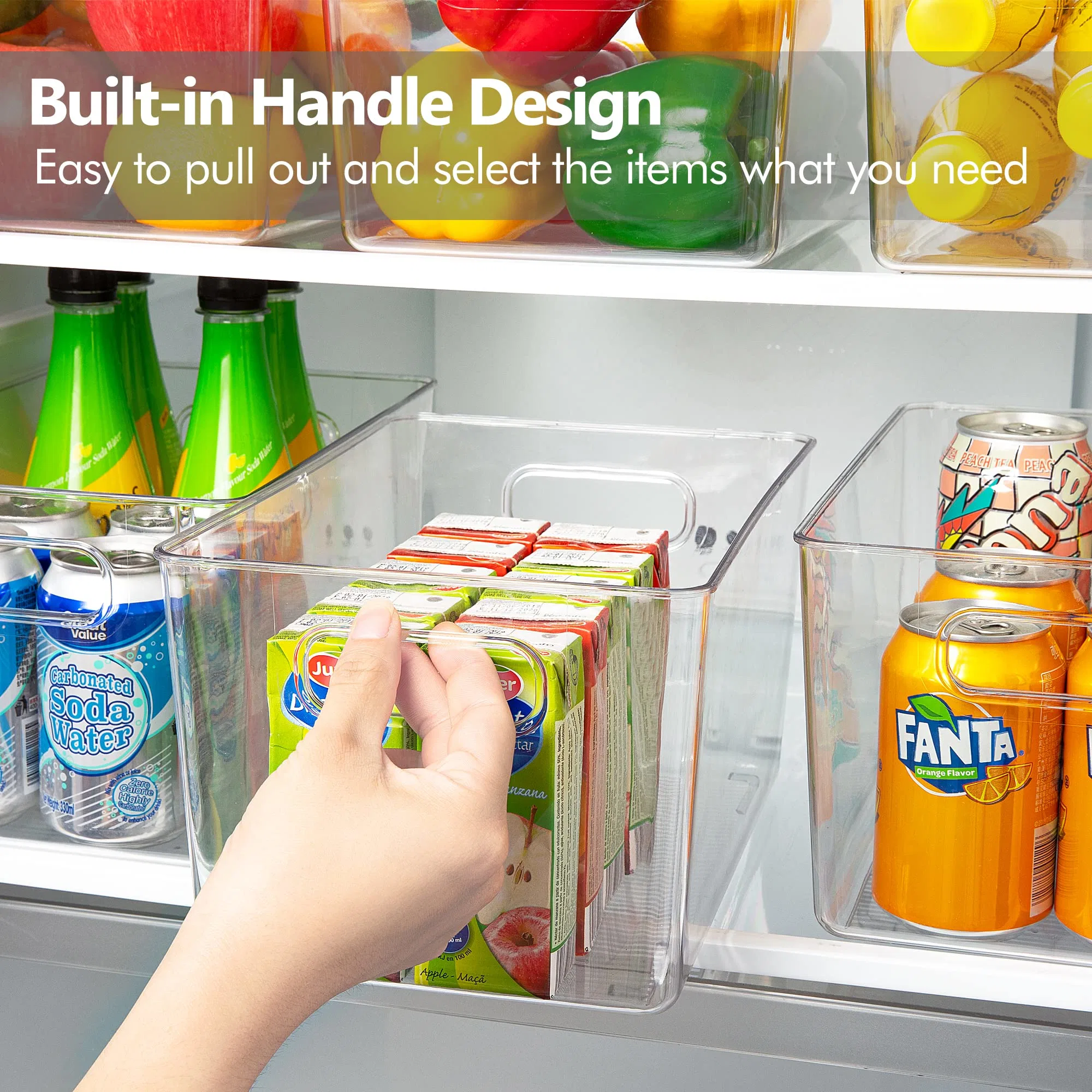 Clear Pantry Storage Organizer Bins Plastic Food Storage Bins Handle Storage Box