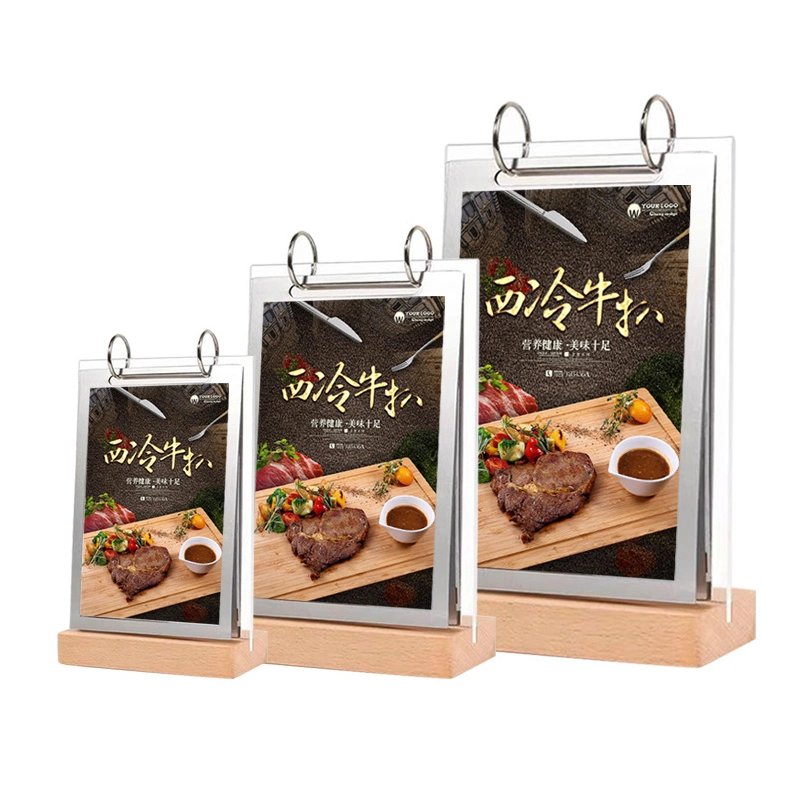 Custom Tabletop Stand Flip Universal Restaurant Solid Wood Acrylic Sign Menu Display Holder