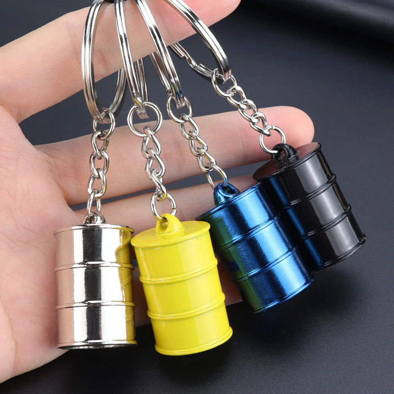 Cheap Metal 3D Oil Drum Keychain Gas Station Promotional Gift Keyring Wholesale/Supplier