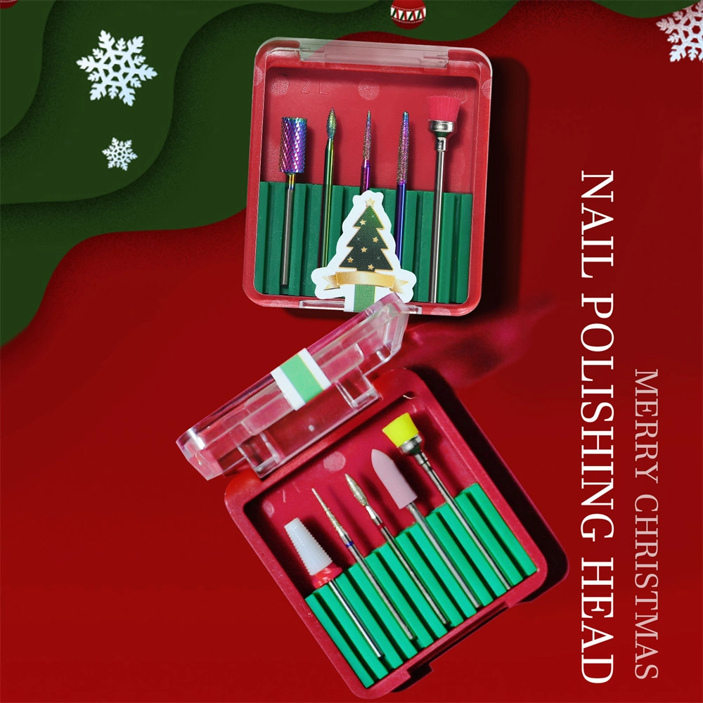 Vente en gros Noël 5 en 1 Kit de tête de forets pour ongles Embout en carbure de clou manucure outil de pédicure en tungstène Forets à ongles Définir les forets en carbure de tungstène Nail