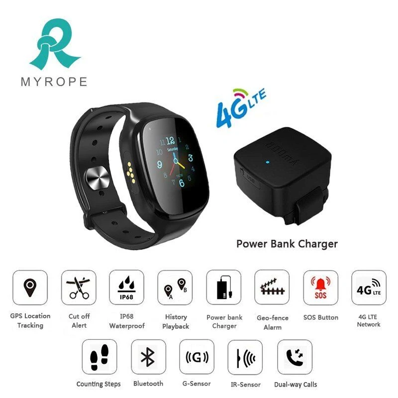 4G LTE Antimanipulación Seguimiento en tiempo real Pulsera GPS Reloj resistente al agua IP68 para el delincuente