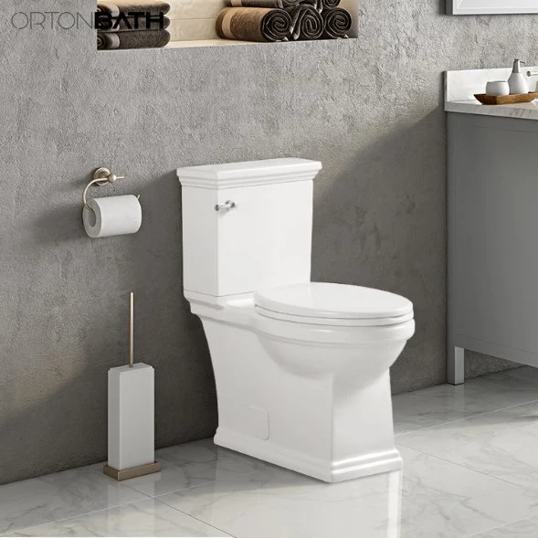 Ortonbath Comfort Height Two-Piece Elongated 1.28 Gpf Toilet with Flush Technology and Left-Hand Trip Lever, White