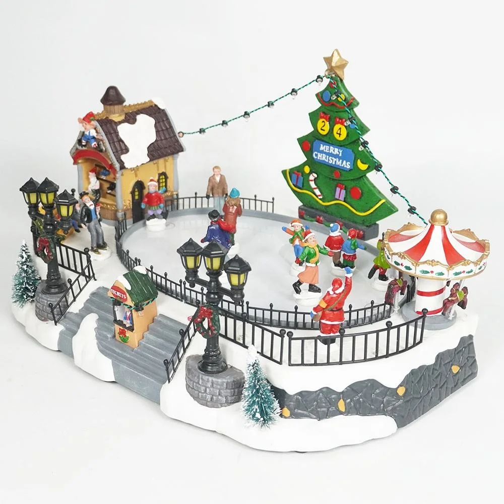 LED Lighted Ski Xmas Scene Christmas Village Set Ice Rink Ornament