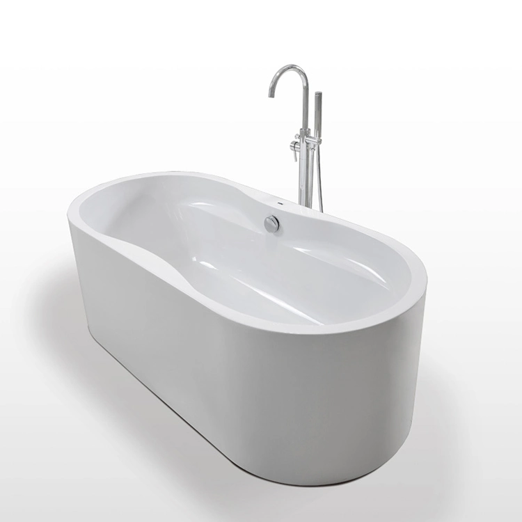 Acrylic Freestanding Bathtub, Gracefully Shaped Freestanding Soaking Bathtub, Glossy White Cupc Certified, Toe-Tap Chrome Drain and Classic Slott