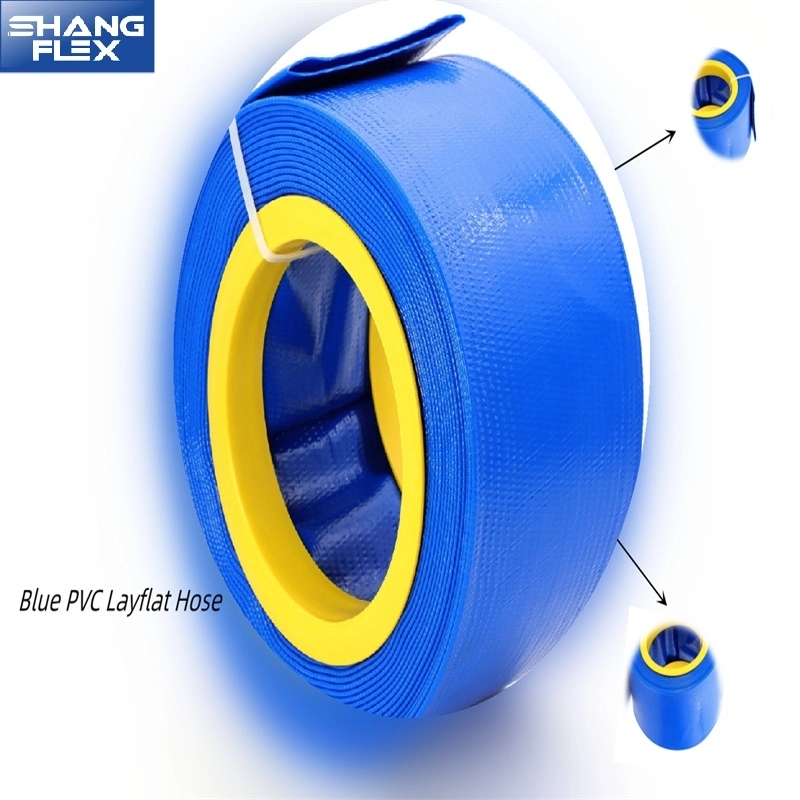 PVC Blue Lay Flat Discharge Water Hose Assembly Discharge Hose with Coupling Clamp 1''-10'' for Pool Pump Farm Agriculture Irrigation