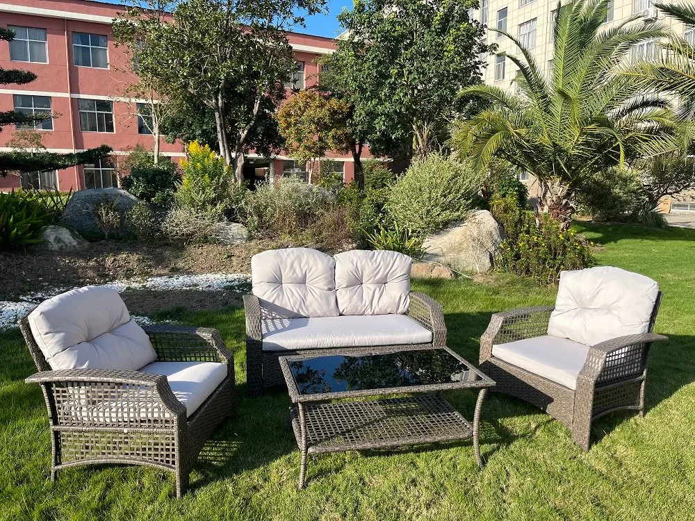 Mimbre Muebles de jardín al aire libre el mimbre sofá con mesa de vidrio