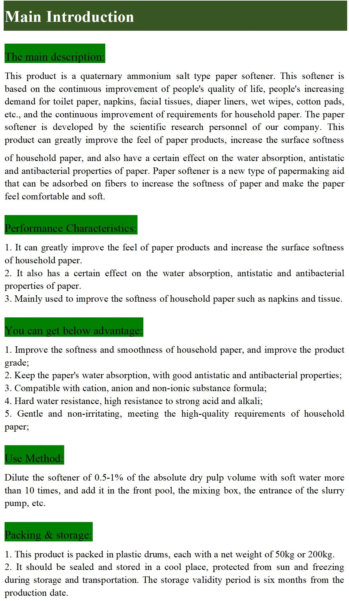 El suavizante puede hacer la tela suave y lisa/ surfactantes/ Textiles/ Papel de tocador