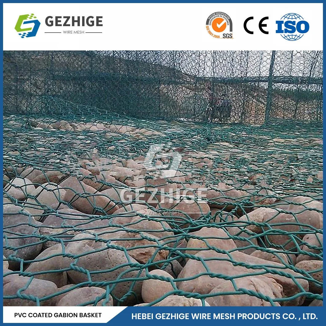 Gezhige 100X150 mm Building Gabions Manufacturer 3.0-4.0mm Selvedge Wire Thickness PVC Hexagonal Wire Mesh Gabion China 4.0*1.0*0.5 M Gabion Galvanized Cage Net