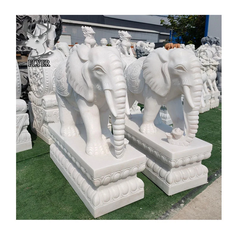 Garden Decoration Outdoor Large White Marble Stone Animal Elephant Sculptures Marble Elephant Statues