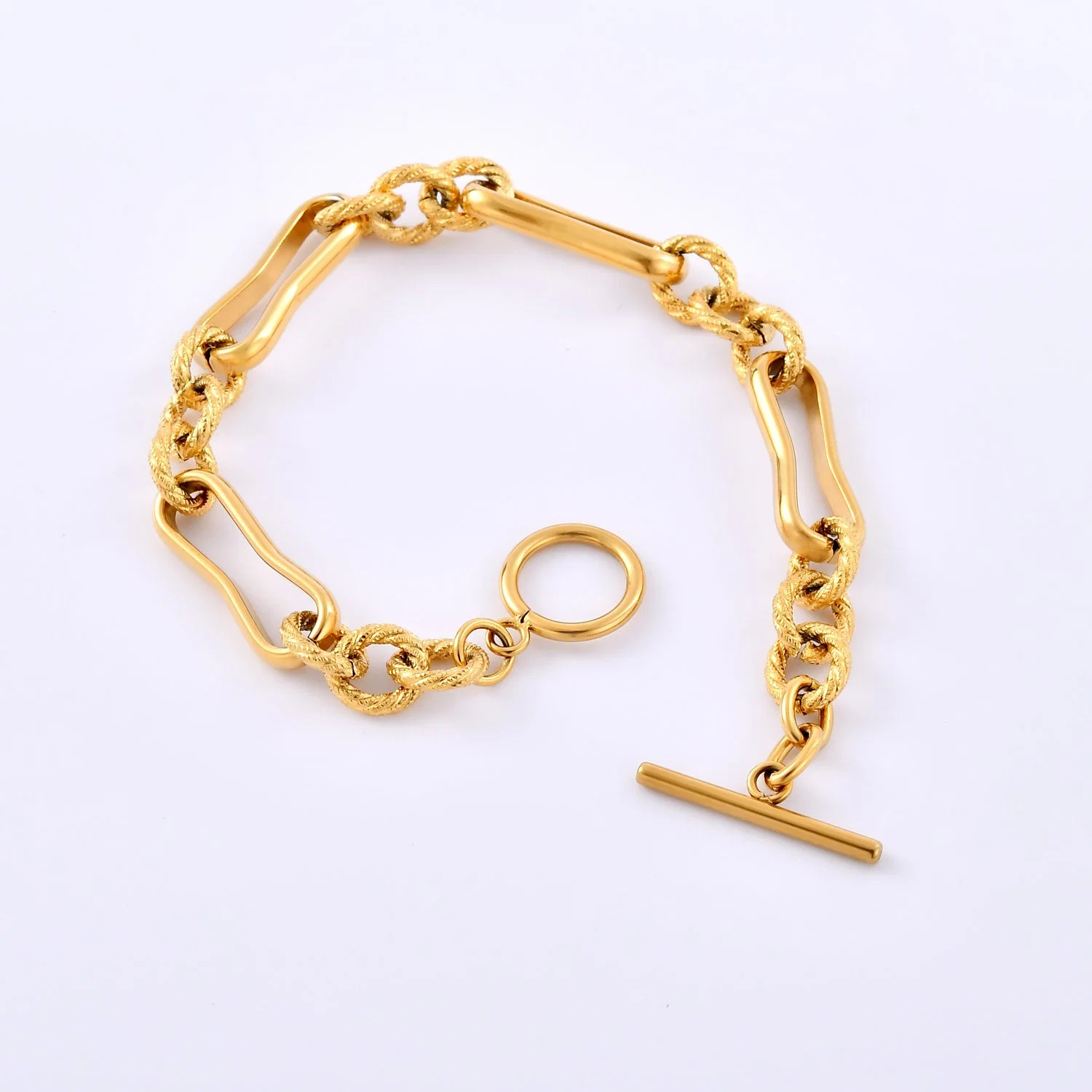 New Fashion Jewellry Design 316L Stainless Steel Jewelry Gold Plated Bracelet for Unisex 22cm