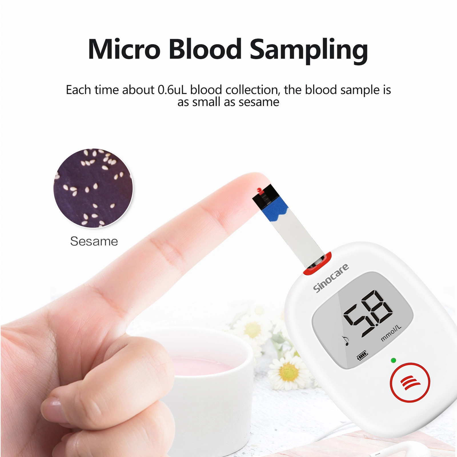 Sinocare Self Monitoring Portable Intelligent Household Digital Blood Glucose Meter Medical Glucometer Strips Blood Glucose