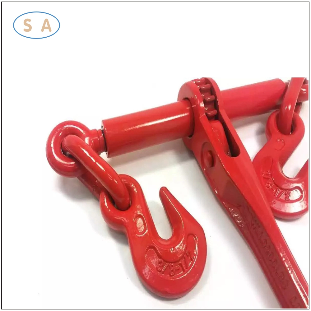 Red Painted Ratchet Type Load Binder with Grap Hooks