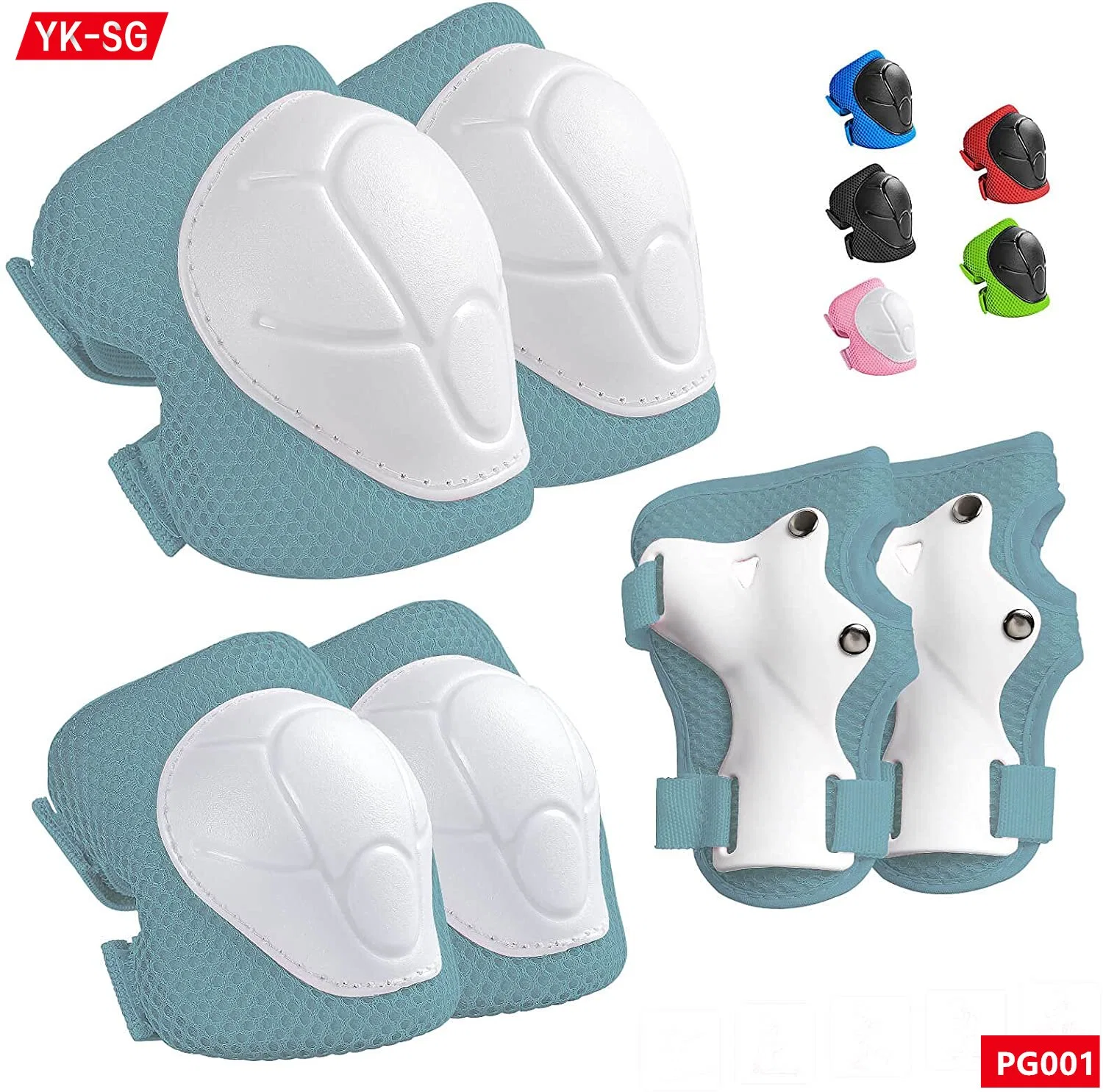 6 Pack Protective Gear Set with Knee Wrist Elbow Safety Pad Kit Forteenager Skating, Cycling, Skateboard, Rollerblading