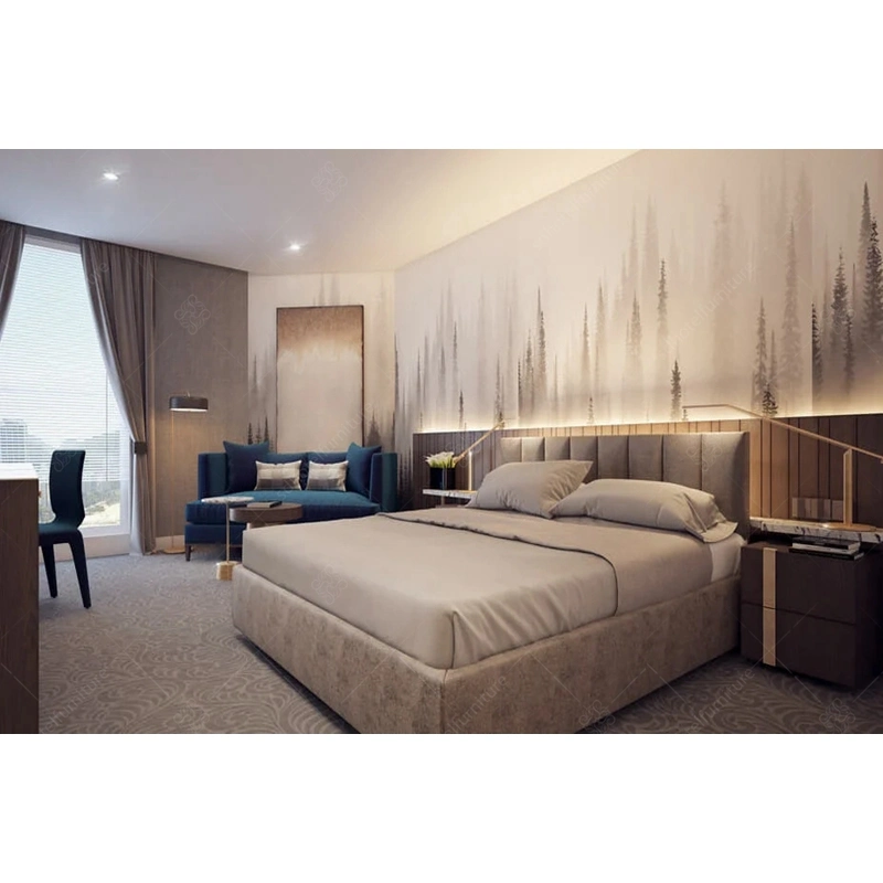 Modern Foshan Hotelmöbel Hersteller Wooden Bedroom Furniture Use Stainless Stahlsockel