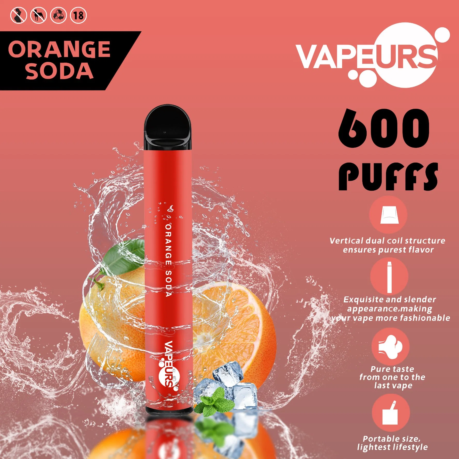 Одноразовые пироги Vape 600 Vapeurs Shenzhen 2ml E Cigarette Разные вкусы