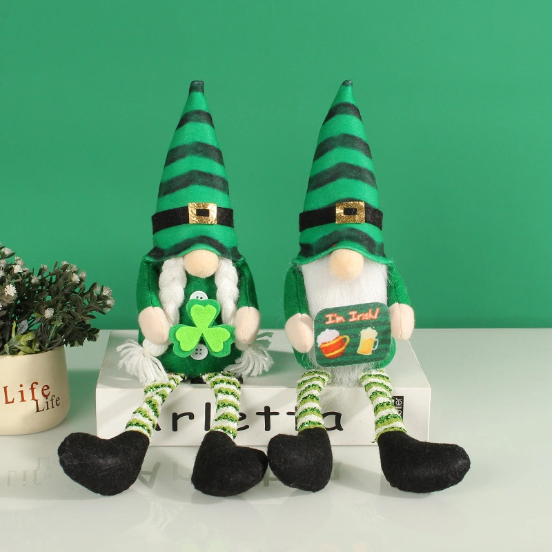 Ruunjoy St Patricks Day Gnome Shamrock Faceless Doll Green Clover Gnomes Saint Patrick Irish Plush Gnome Elf St Patricks Day Deco