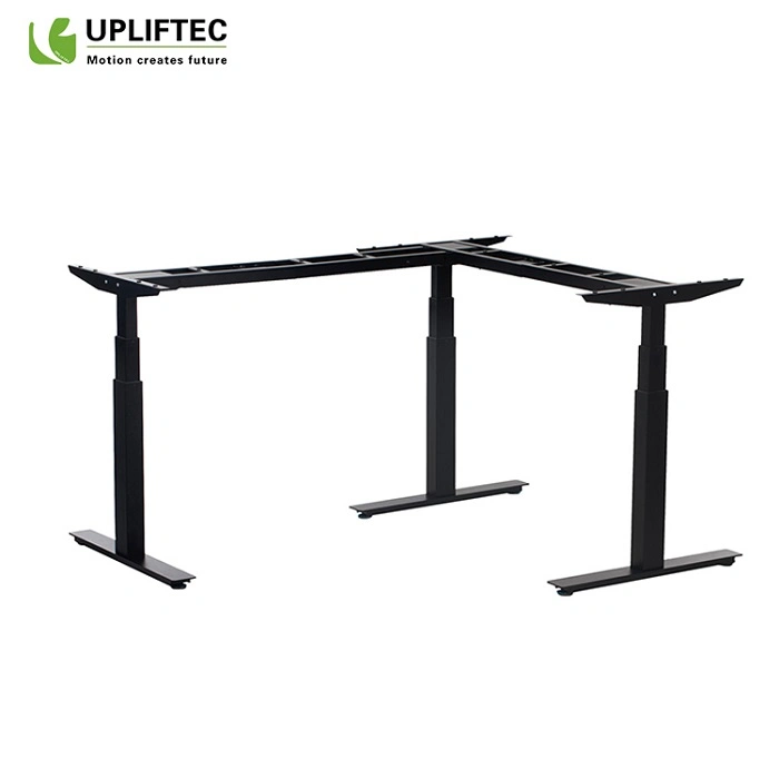 Ergonomic L Shape Table Office Wooden 3 Leg Electric Sit Stand Desk