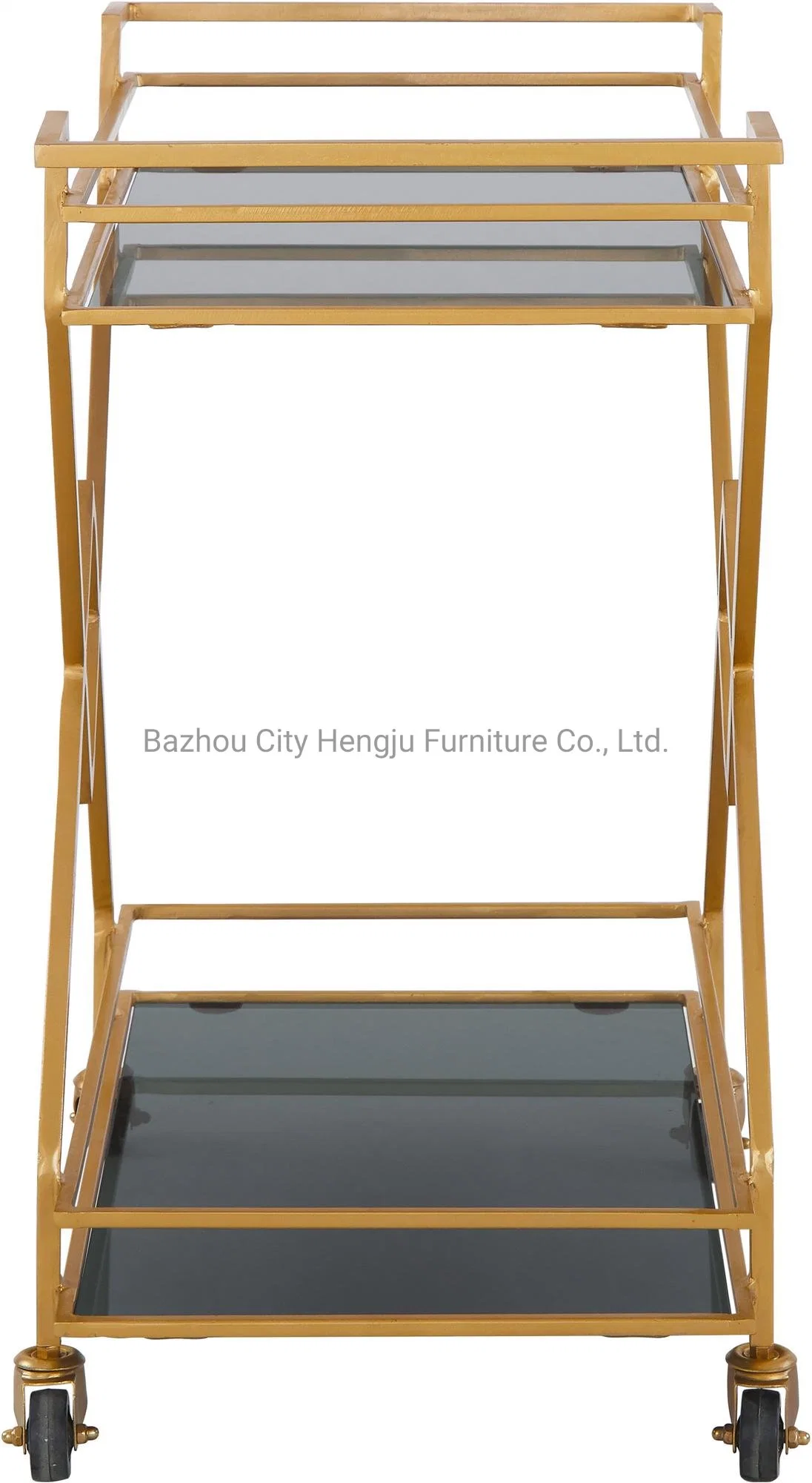 Modern Rectangle Golden Stainless Steel Frame 3 Glass Layers Hotel Serving Trolley Hotel Furniture for Sale