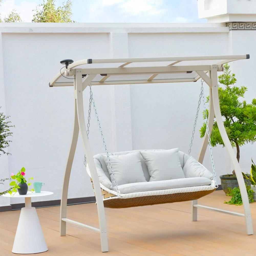 with Soft Cushion Weather Resistant Powder Coated Patio Garden Poolside Balcony Outdoor Patio Swing Chair Canopy Swing