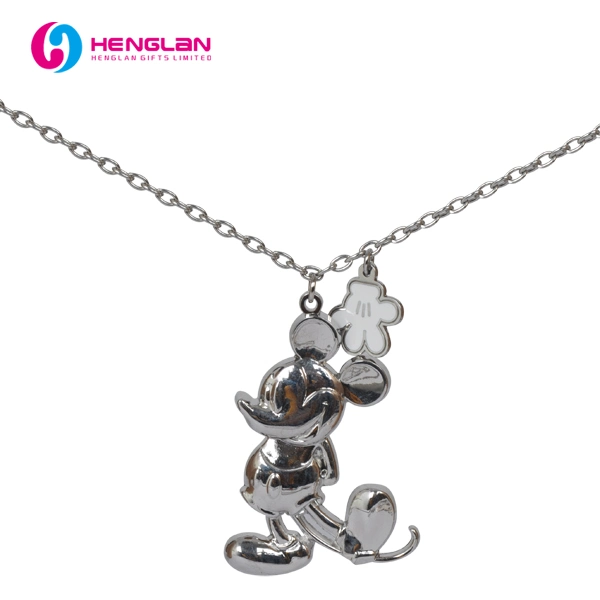 Fashion Silver Plated Polish Enameled Metal Alloy Skull Pendant Necklace for Imitation Jewelry