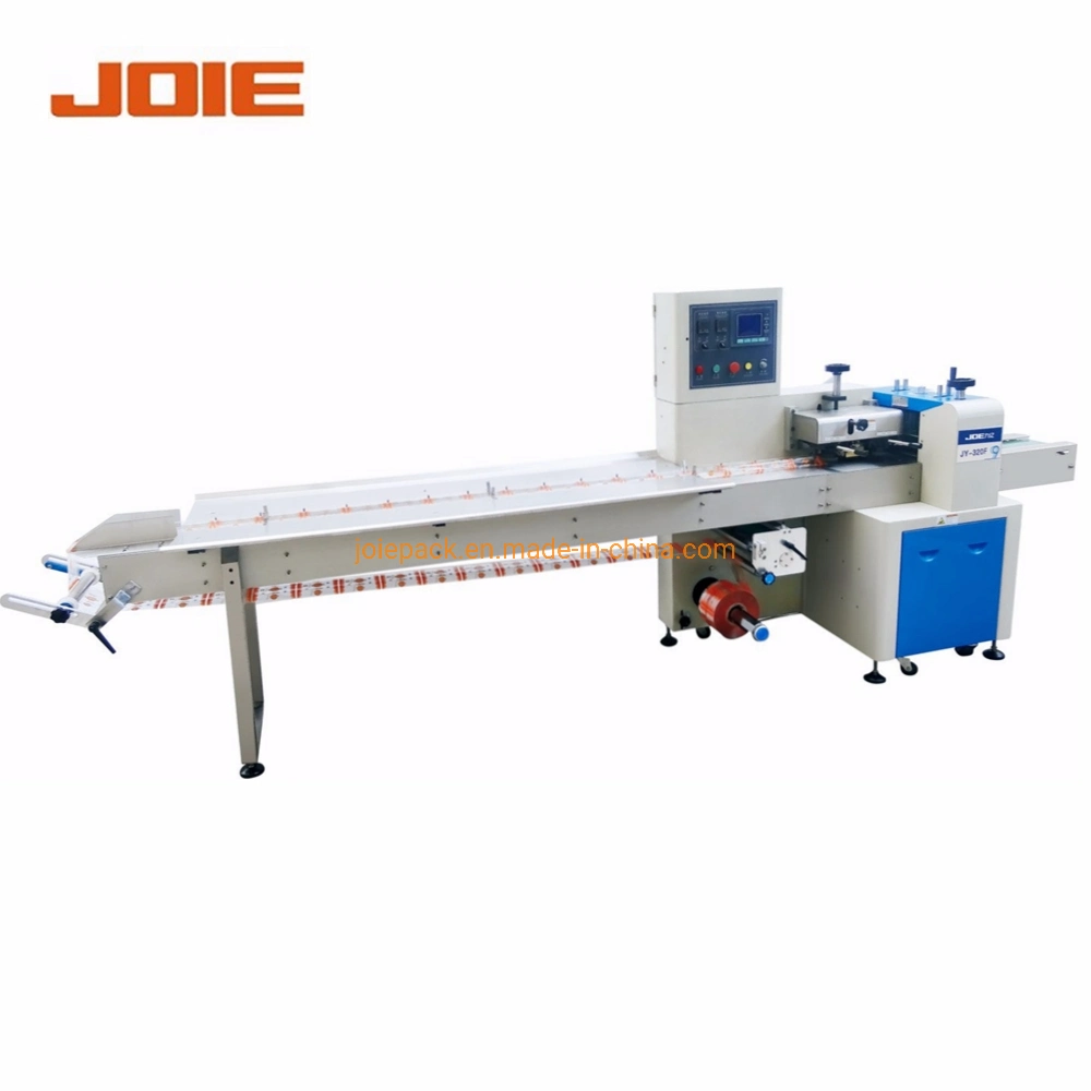 Jy-320 Three Servo Flow Wrapper Packing Machine Down Roll for Doughnut/Donut Packing