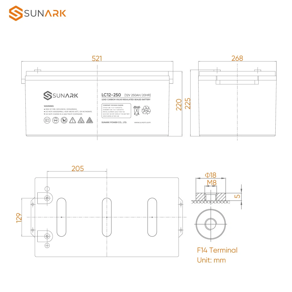 Sunark 12V 250ah Graphene Battery Charging 250AMP Deep Cycle Lead Carbon Battery