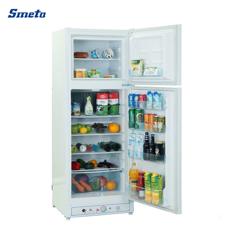 3 Way 170L 225L 280L Upright Home Double Door 12V 24V DC Compressor AC Kerosene LPG Gas Powered Stainless Steel Fridge Absorption Top Freezer Refrigerator