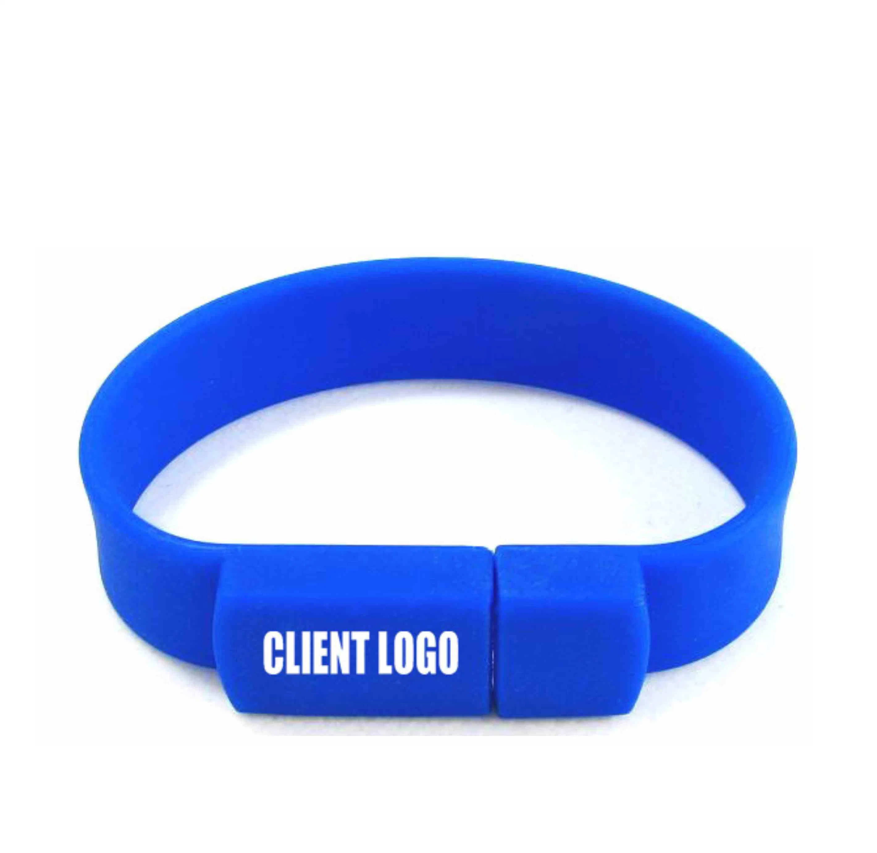 Custom Vendas Superior logotipo impresso lado Sanitizer Cistomised Flash USB Bloco pulseiras banda Debossed Fashion USB inteligente Sport Pulseira de Silicone