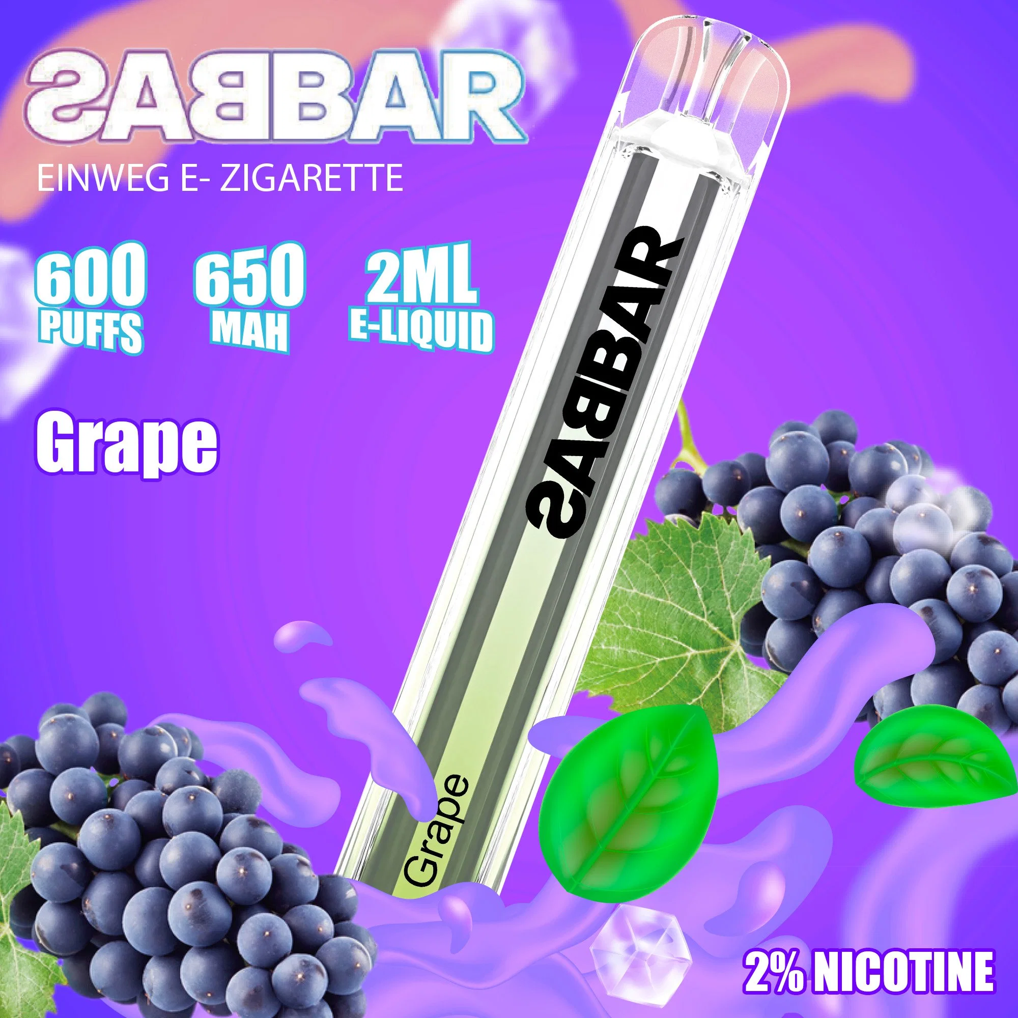 Spain Hot Stock Available Disposable Vape Sabbar 600puffs 2ml Great Flavor Eliquid Vapor Ecig