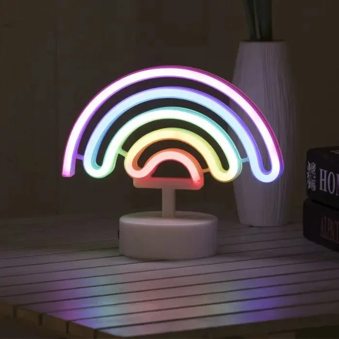 Factory Supply Battery Powered Custodecoration Rainbow Neon Table Night Lights