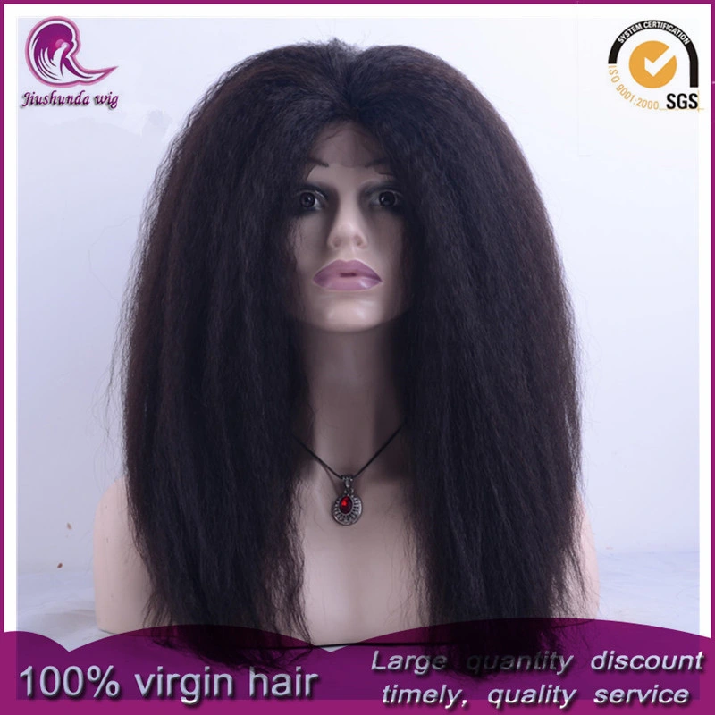 Kinky прямой/Яки перуанской Virgin волосы спереди кружевом Wig