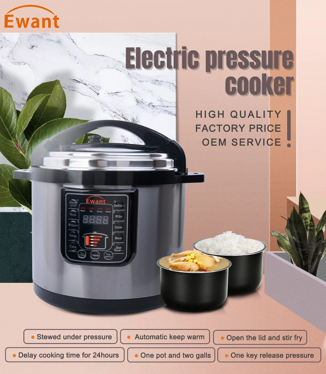 Ewant High Quality Home Kitchen 10L Multifunctional 8 in 1 Nonstick Inner Pot Electric Pressure Rice Cooker