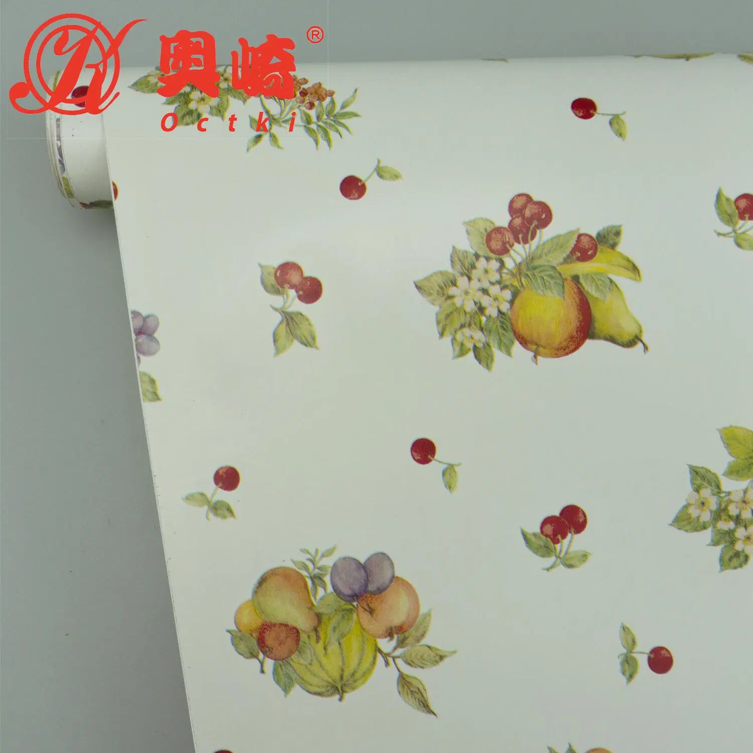 Octki Waterproof Elegant Fruits Printing PVC Self-Adhesive Bright Floral Wallpaper Desktop Background Decoration