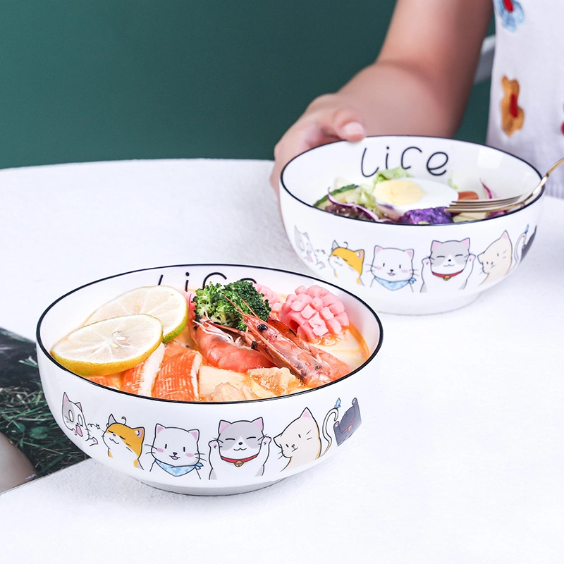 New Bone China Salad Fruit Bowl Cereal Bowl Japanese Style Soup Bowl Ramen Bowl Children Tableware Cartoon Ceramic Household Tableware Factory Direct Sales