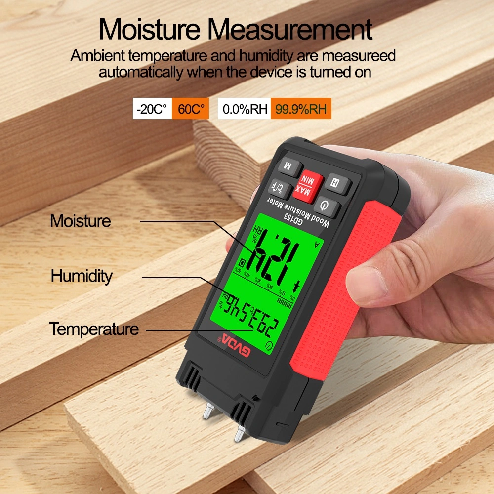 Medidor de humedad de madera digital Gvda Comprobador de humedad de madera higrómetro de madera Detector de humedad pantalla LCD Cemento Brick Medidor de humedad