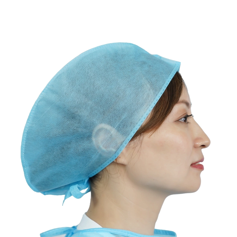 Non Woven PP/SMS Disposable Surgical Doctor Cap Light Blue with Elstic on Back for Hospital