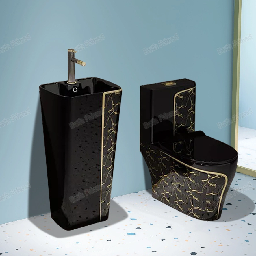 Chaozhou Sanitary One Piece Commode Indoro Lavabo Colored Set Bathroom Semi Black Wc Toilet Set