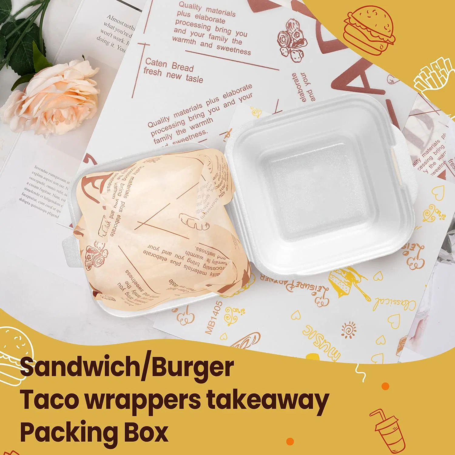 Cire à motifs personnalisés pour l'alimentation de papier sulfurisé Sandwich Hamburger viande Sandwich Wrapping Paper