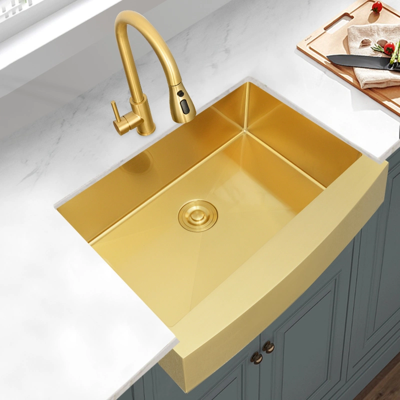 American Luxury Style Single Bowl Nano Golden Above Counter Stainless Steel Edge Protection Kithen Sink