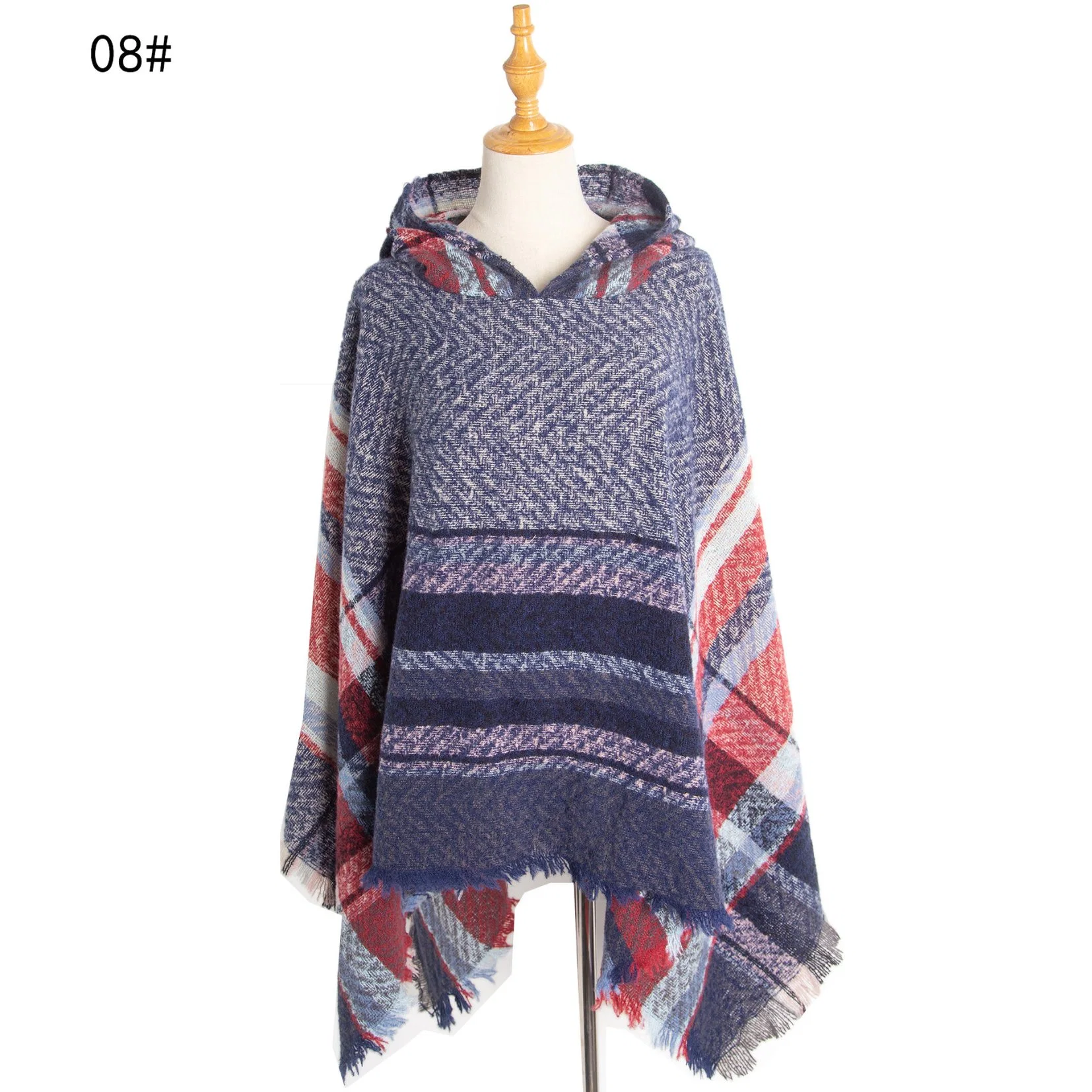 Hot Selling Checked Poncho Women Designer Knitted Shawls