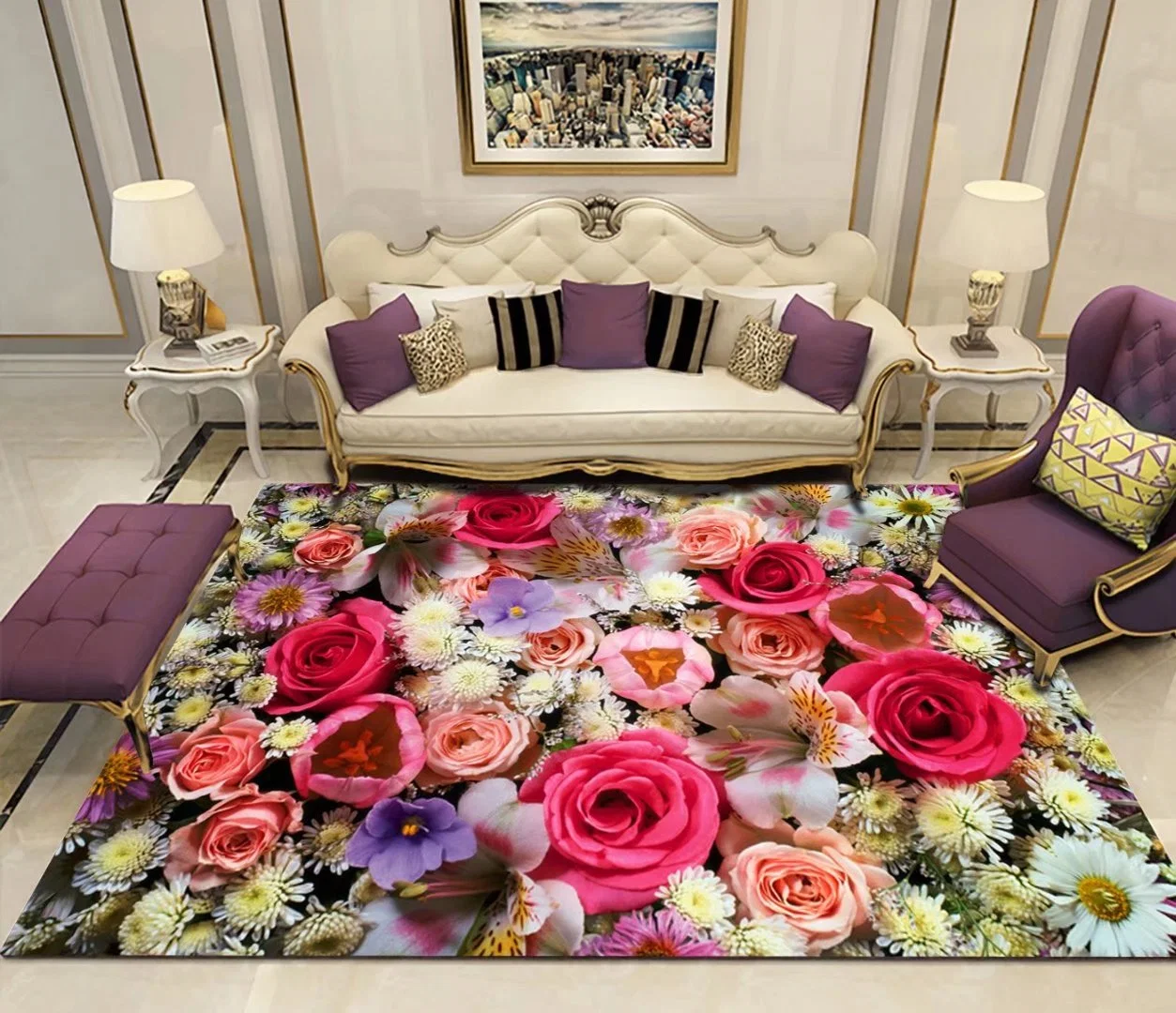 Venta caliente Malasia Popular Living Room decoración Piso Mat Casa Diseño de flores de la alfombra 3D