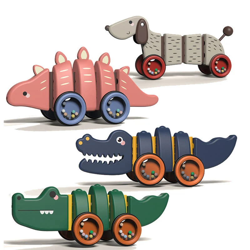 Divertissement éducatif non toxique pousser le long de la marche plastique Croc Crocodile Animal Jouet de voiture roulant pour les tout-petits apprentissage précoce développement de jouets