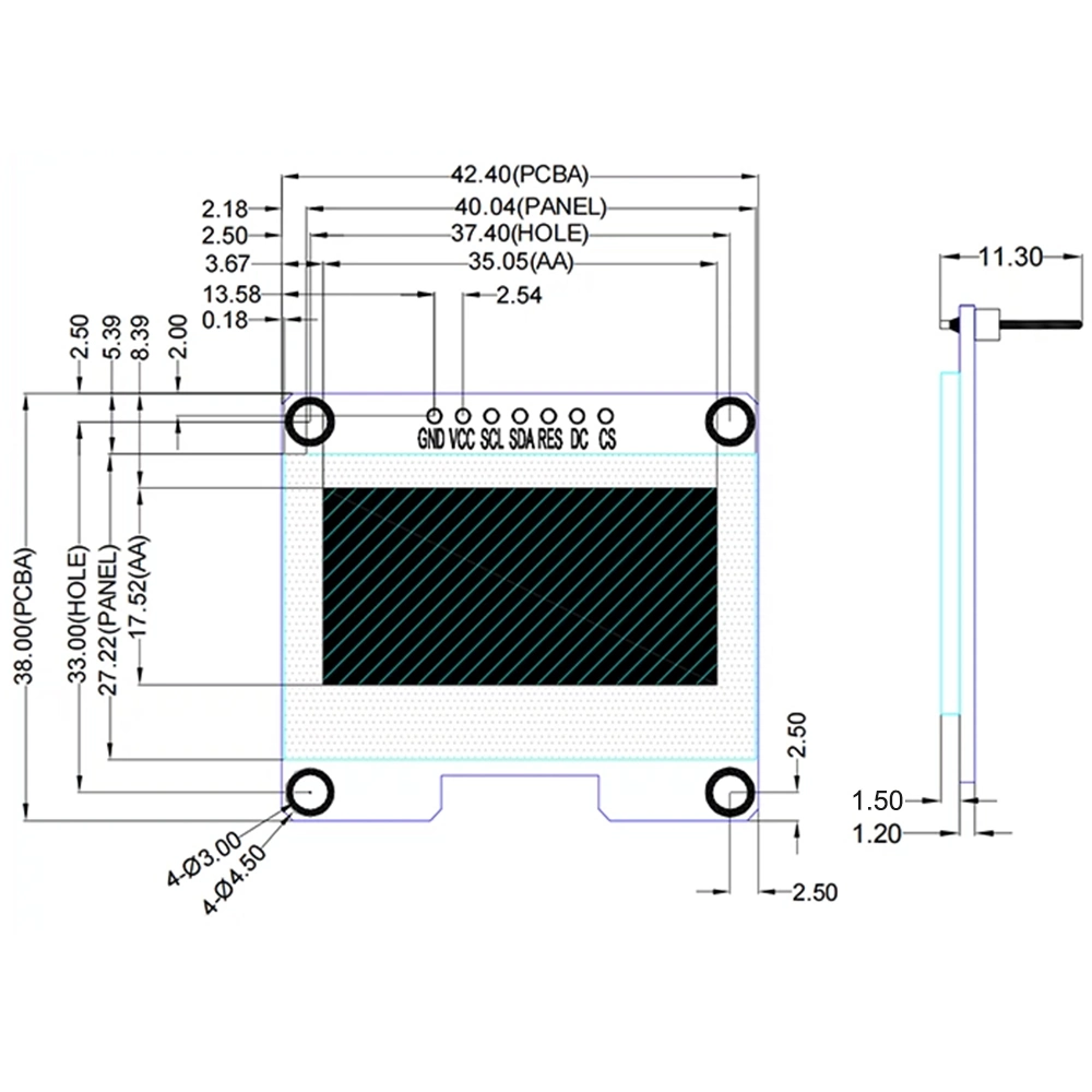 1.54-дюймовый OLED-модуль, 7-контактный, SSD1309, ИС для приводов ЖК-дисплей с интерфейсом SPI 128 X64