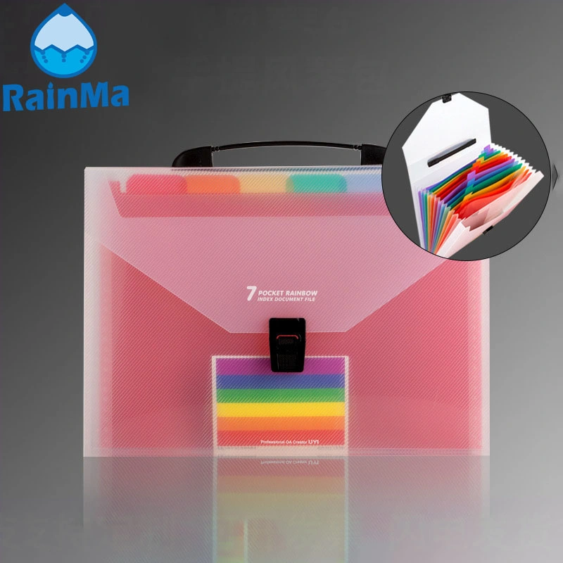 34*24.5cm 7 Interval Paper Hanging Plastic Expanding Accordion File Folder with Rainbow Color