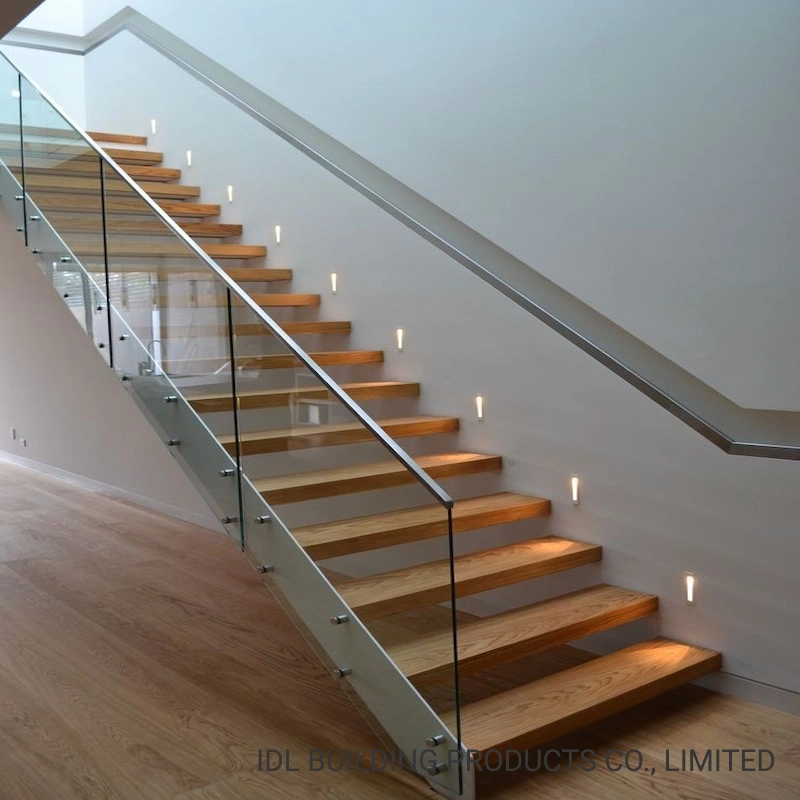 America Style Prefabricated Stainless Steel Floating Wood Stairs with Steel Beam Cost and Solid Wood Steps Indoor Straight Staircase