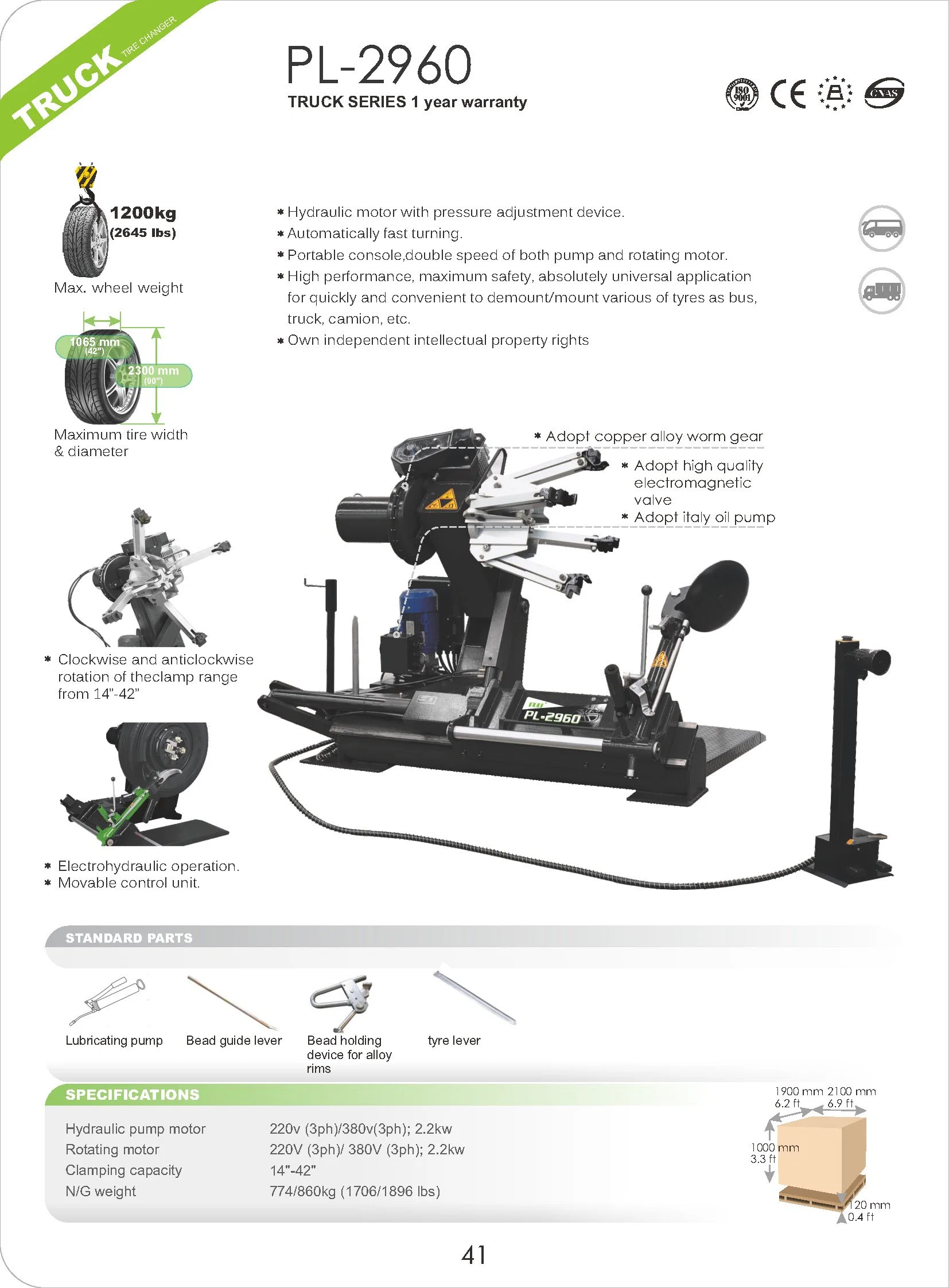 Puli Automatic Hydraulic 42" Truck Tyre Changer CE Price Pl-2960 Auto Maintenance Repair Equipment on Sale