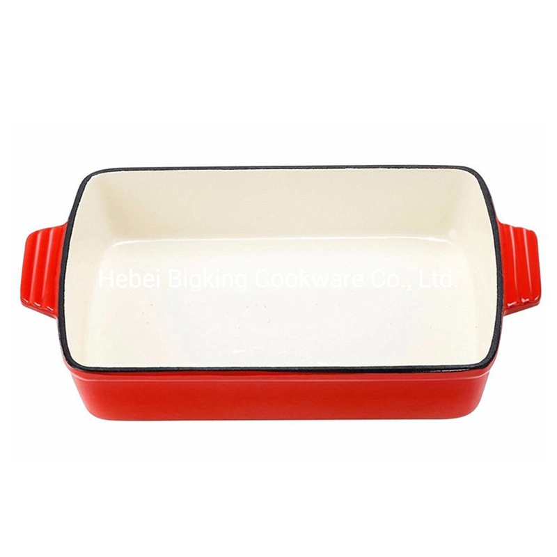 Enameled Rectangular Cast Iron Cooking Roasting Cookware Pan for Table Dish Plate FDA Approved