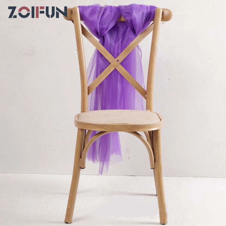 Weeding Event Rental Natural Color Oak Wood Cross Back Dining Chair with Metal Back