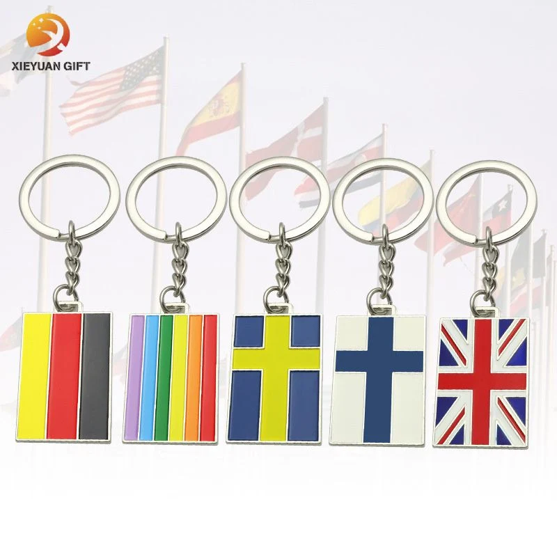 Wholesale Custom Logo 3D Blank Creative Country Trend Wind Travel Souvenir Key Chain Countries Flag Charm Drip Rubber Gift Alloy Metal Keychain